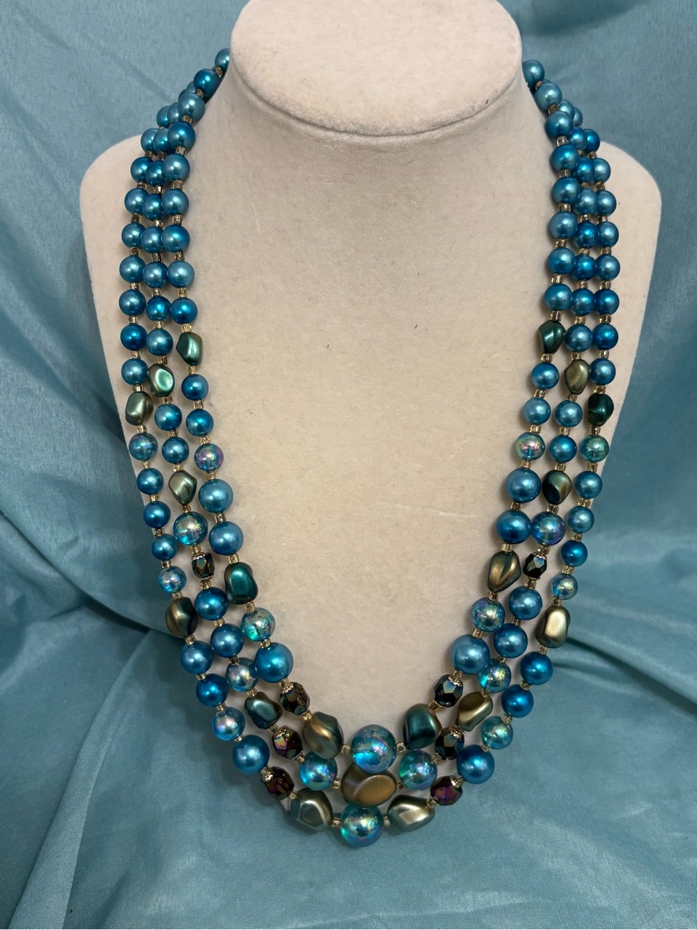 Vintage Multi-Strand Blue Beaded Necklace - Elegant Women’s Jewelry